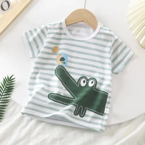 Boys T Shirt Kid Colorful Stripe Kids Dinosaur Tshirt Children Tops Boy Short Sleeve Raglan Animal Fashion Clothing Stitching Cotto