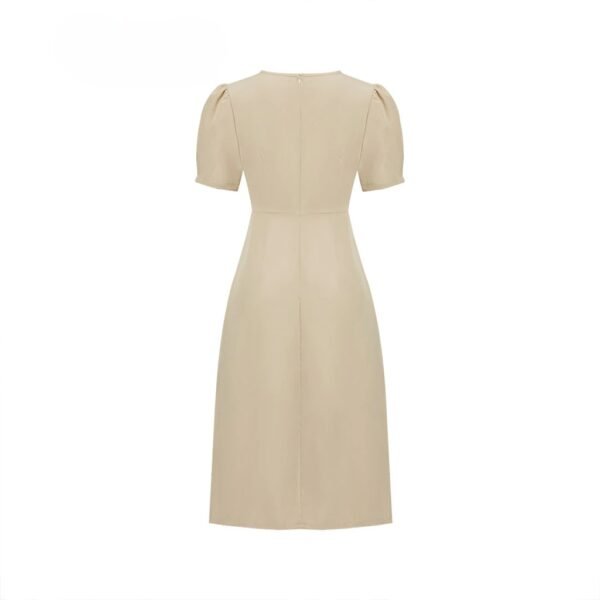 Elegant Plain Short Sleeveless Pleated Dress - Khaki