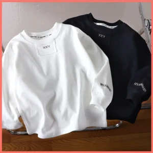 [9m-13yrs] 80-160cm Children's Spring Autumn Pure Cotton Long-Sleeved T-Shirt, Boys Girls Round Neck Long-Sleeved Shirt