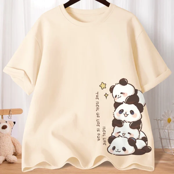 popopo Cartoon Cute Sweet Printed Short Sleeve T-shirt (Panda)